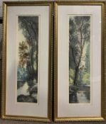 Alain Fare (French, 20th century), 'Soir' & 'Le Chateau', hand coloured etchings, mounted, framed