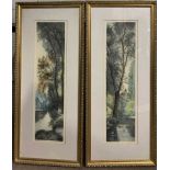 Alain Fare (French, 20th century), 'Soir' & 'Le Chateau', hand coloured etchings, mounted, framed