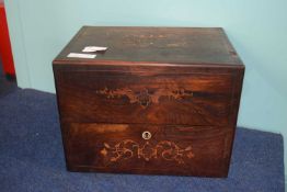 Late 19th Century box with inlaid decoration, the top marked Liquors within scroll border, 30cm