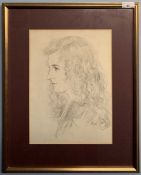 British School, contemporary, side profile portrait of a lady, graphite on paper, indistinctly