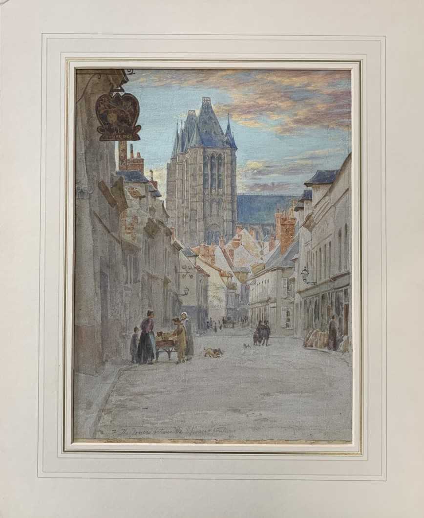 Continental School,19th century, street scene, watercolour laid on card, mounted, unframed, - Image 2 of 2