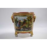 French porcelain jardiniere, late 19th early 20th Century with a painted panel of a young girl by