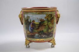 French porcelain jardiniere, late 19th early 20th Century with a painted panel of a young girl by