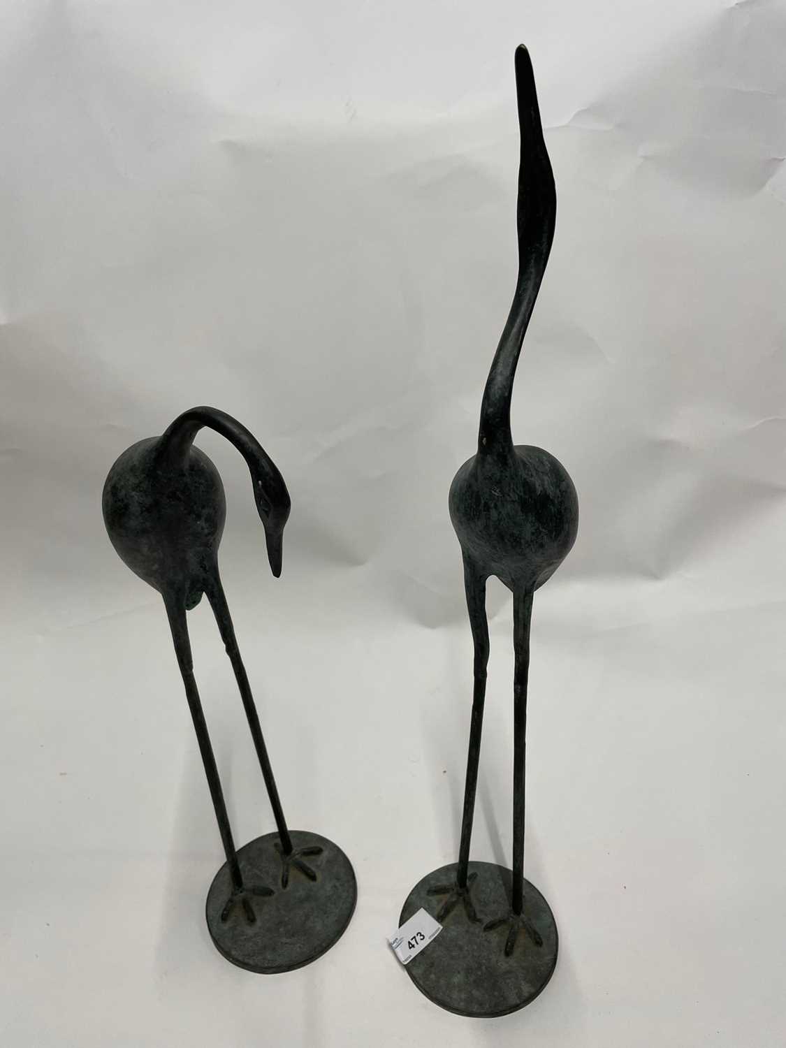 A pair modern bronze finish metal cranes - no makers marks - Largest 53 cm high