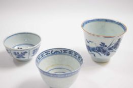 18th Century Chinese porcelain cup together with two 18th Century Chinese porcelain tea bowls