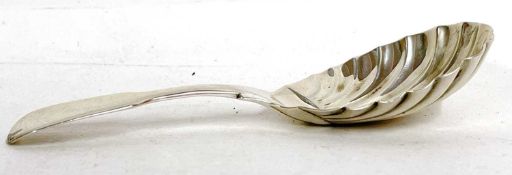 George III silver caddy spoon, fiddle pattern with oval shaped shell bowl, London 1818, makers