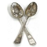 A pair of George III silver berry spoons, hallmarked for London 1799, makers mark for William Sumner