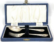 Cased George VI silver christening fork and spoon, Sheffield 1947, marked for Atkin Bros