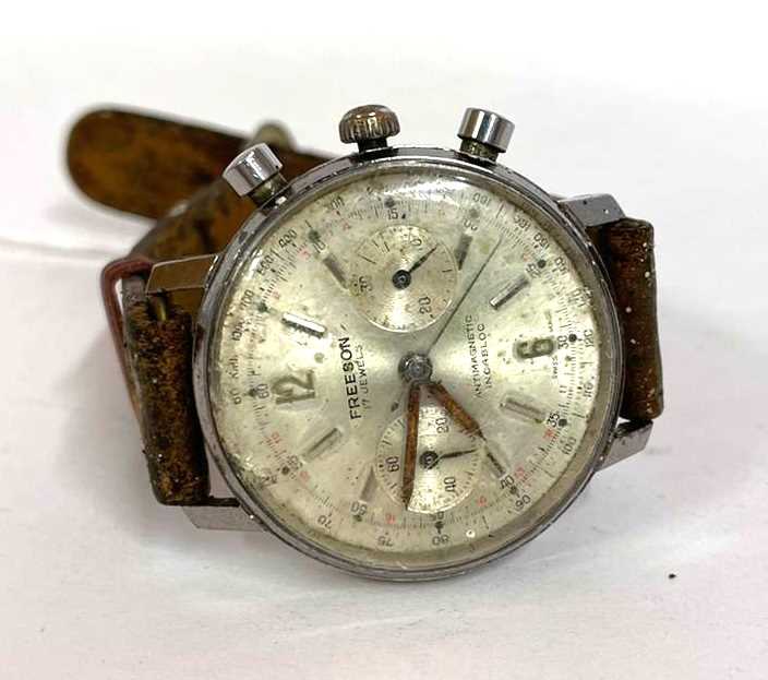 Freeson chronograph gents wrist watch, the watch has a manually crown wound movement along with a - Image 4 of 4