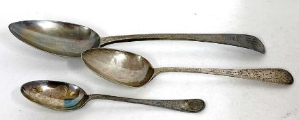 Mixed Lot: A George III silver tablespoon, bright cut decoration engraved with initials,
