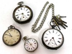 A lot of four pocket watches, one key wound and hallmarked in the case back for silver, one ladies