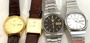 Four gents Seiko wrist watches three are Quartz and one is an automatic Seiko 5