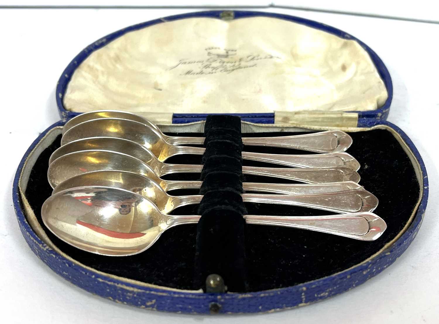 A cased set of six silver George V teaspoons, hallmarked for Birmingham 1934, makers mark for Arthur