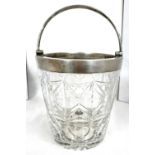 A vintage cut glass ice bucket of pail form with silver rim and handle together with a hallmarked