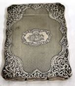A Victorian engraved card case with wavy edges, monogrammed, Birmingham 1868, makers mark for Robert