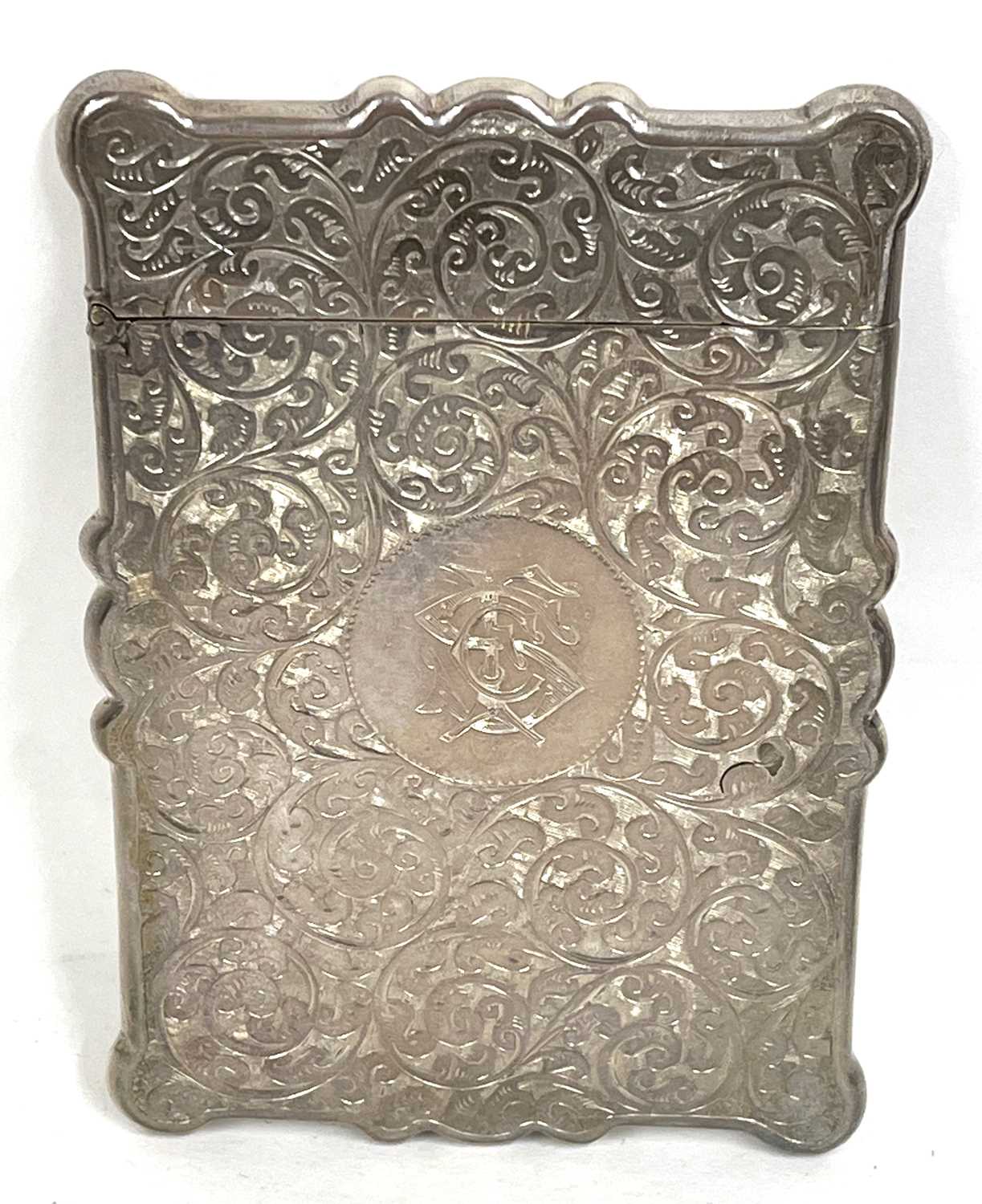 A Victorian card case with wavy edges, well engraved around a monogram, hallmarked Birmingham - Image 4 of 6