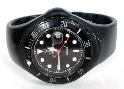 A "Toy" watch with original box, the watch has a quartz movement, a black dial with dot hour markers