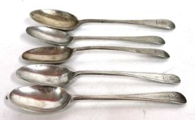 A group of four Old English long handled teaspoons, engraved with lion crests, base marked, possibly