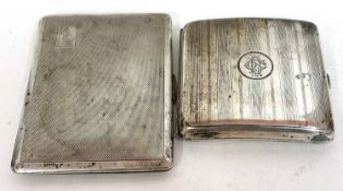 George VI silver cigarette case of rectangular form, engine turned decoration around an engraved