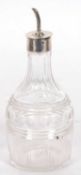 George V cut glass bitters bottle with hallmarked silver collar and pourer, 20cm tall, Birmingham