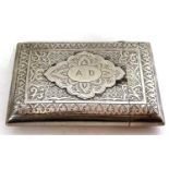 A Victorian Irish card/cheroot case with overall bright cut decoration with raised initial