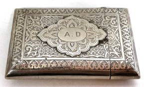 A Victorian Irish card/cheroot case with overall bright cut decoration with raised initial