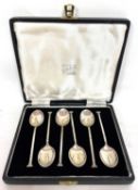 Cased set of six silver seal top teaspoons, Sheffield 1956 and 1958, makers mark for Cooper Bros &
