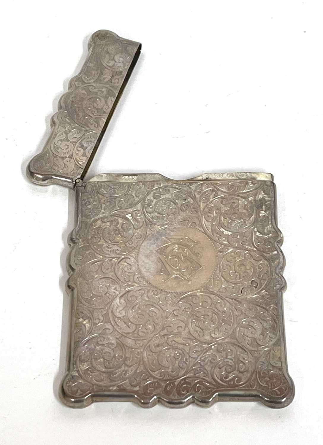 A Victorian card case with wavy edges, well engraved around a monogram, hallmarked Birmingham - Image 5 of 6