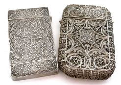 Mixed Lot: A Far Eastern filigree white metal cigarette/card case together with a white metal card