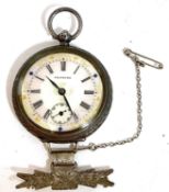 White metal pocket watch with pin brooch, the pocket watch is stamped 935 in the case back, the dial