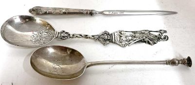 Mixed Lot: George V silver seal top spoon, London 1928, makers mark Josiah Williams & Co, the bowl