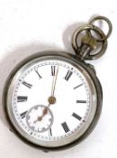 A white metal pocket watch which is stamped 0.935 in the case back and the movement cover, it has