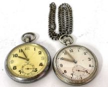 A lot of two military pocket watches, both feature GSTP and the military arrow head on the outside