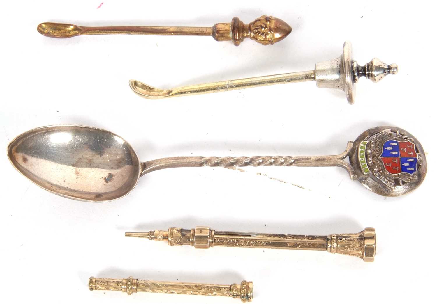 Mixed Lot including two Victorian gilt metal propelling pencils, a hallmarked silver snuff spoon - Image 2 of 2