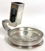An Edward VII silver combination match box holder and ashtray with cut glass dish insert, makers