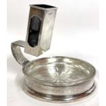 An Edward VII silver combination match box holder and ashtray with cut glass dish insert, makers