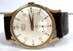 A 9ct gold Roamer Premier Incabloc gents wrist watch, the watch has a manually crown wound 17