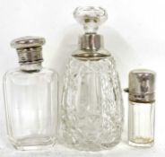 Mixed Lot: A faceted glass jar with screw on silver lid engraved with initials, a cut glass scent