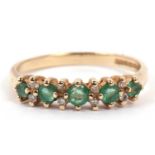 9ct gold emerald and diamond half eternity ring set with five small graduated round cut emeralds