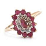 Modern 9ct gold small ruby and diamond cluster ring (a/f), size P