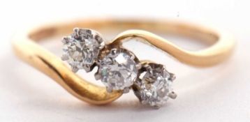 A three stone diamond ring, the three round brilliant cut diamonds, total estimated approx. 0.48cts,