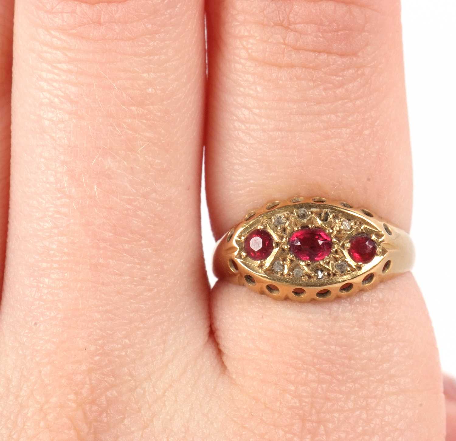 An 18ct ruby and diamond ring, the oval and round rubies set within a marquise shaped plaque set - Image 8 of 8