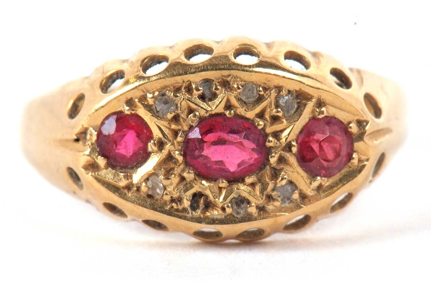 An 18ct ruby and diamond ring, the oval and round rubies set within a marquise shaped plaque set - Image 2 of 8