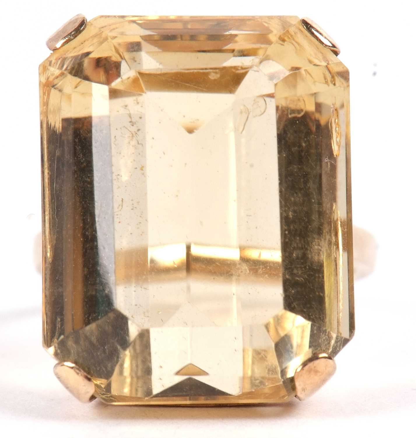 A 9ct citrine ring, the emerald cut citrine, approx. 21 x 16 x 12mm, in a four claw mount and - Image 2 of 10