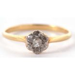 An 18ct diamond flowerhead cluster ring, the flowerhead cluster set with old cut diamonds, approx.