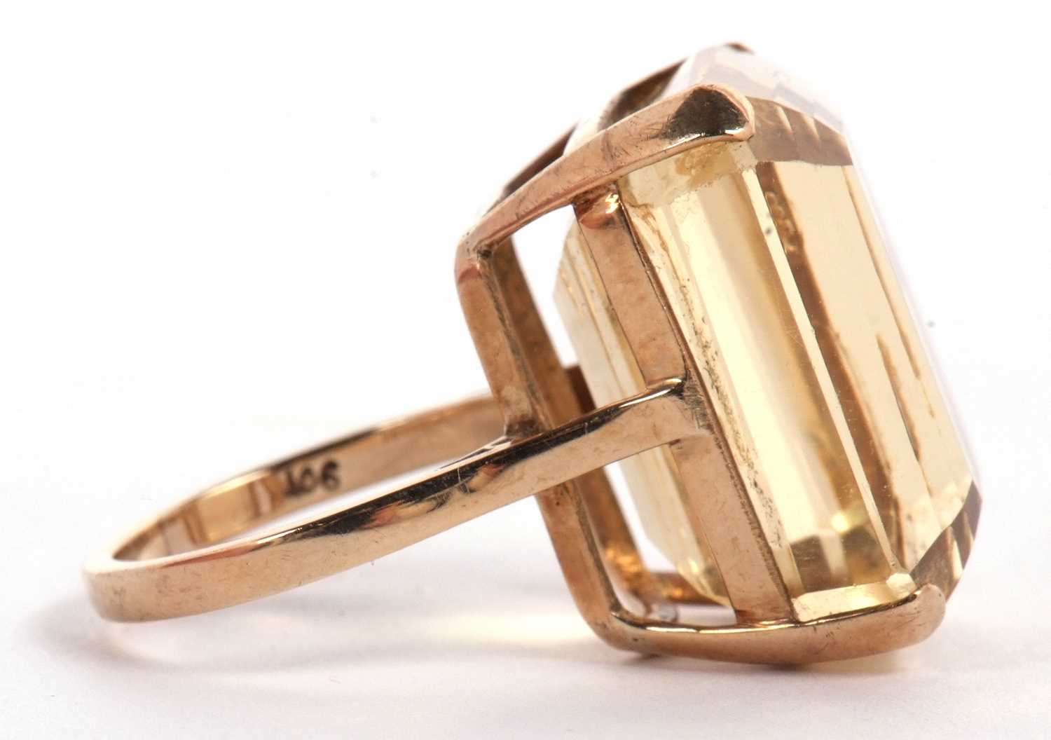 A 9ct citrine ring, the emerald cut citrine, approx. 21 x 16 x 12mm, in a four claw mount and - Image 7 of 10