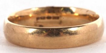 A 9ct wedding band, stamped 375 with Birmingham assay mark, size N-O, 3.1g