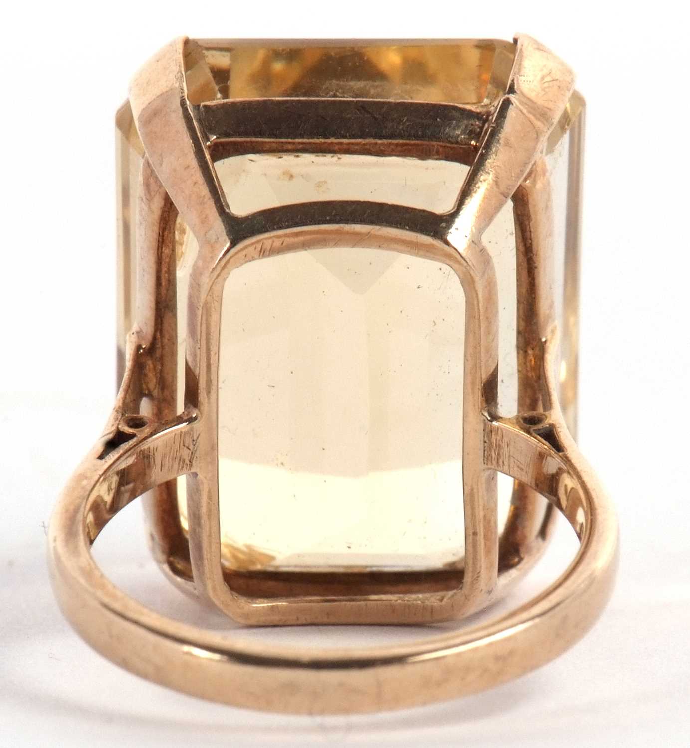 A 9ct citrine ring, the emerald cut citrine, approx. 21 x 16 x 12mm, in a four claw mount and - Image 5 of 10