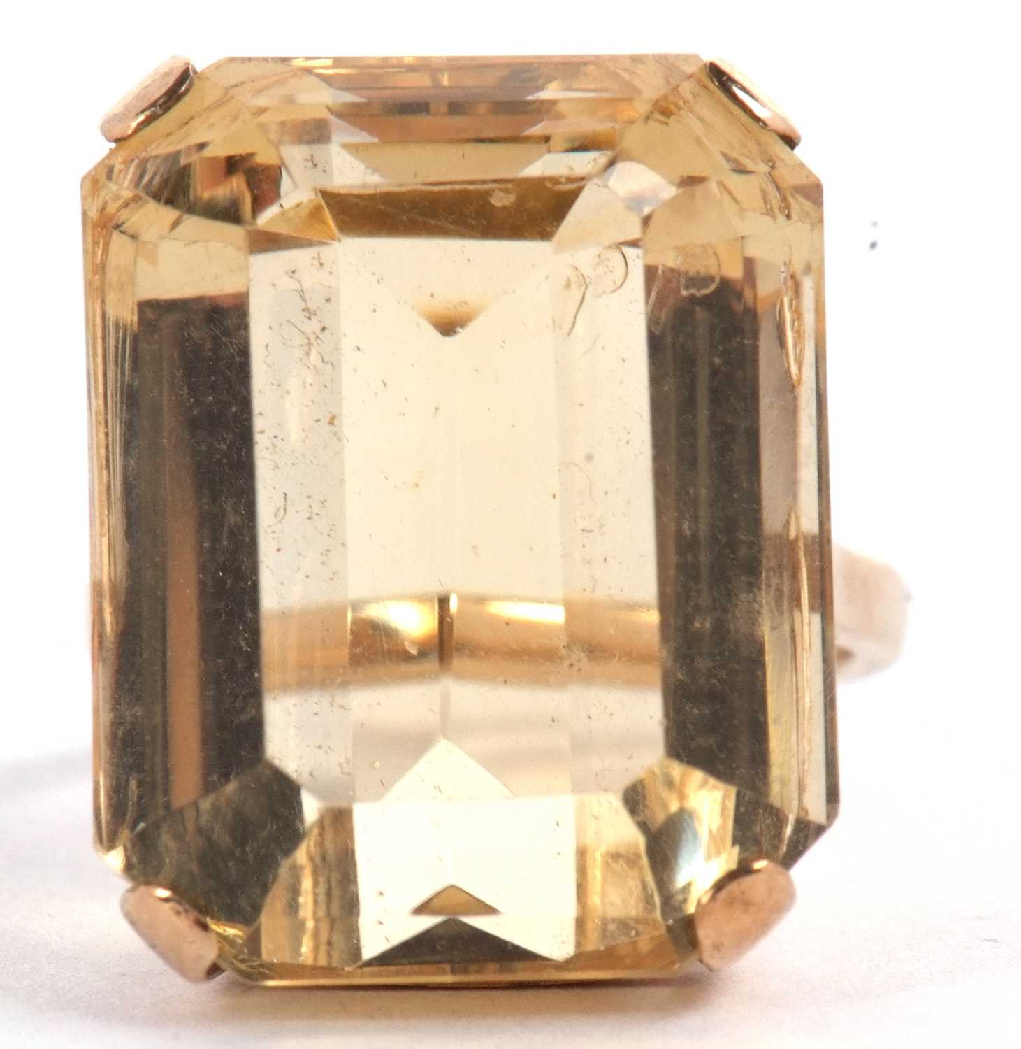 A 9ct citrine ring, the emerald cut citrine, approx. 21 x 16 x 12mm, in a four claw mount and - Image 3 of 10