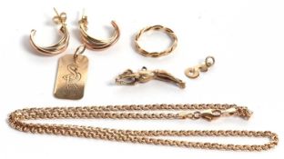 A mixed quantity of gold jewellery, all stamped 375, to include a necklace, ring, charms and